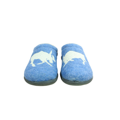 LL Bean Women's Daybreak Scuffs Motif Wool Slippers Rustic Blue Rabbit Size 6 M