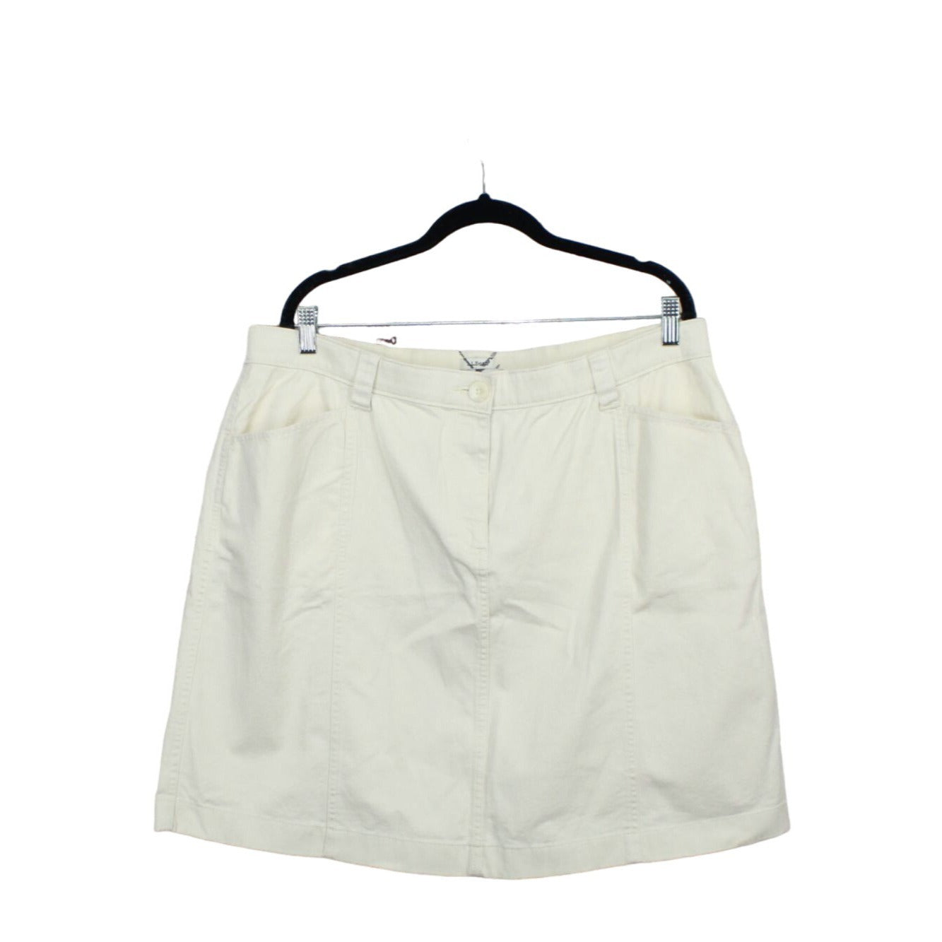 LL Bean Women's Cream Easy Stretch Cotton Button Zip Fly Twill Skirt Size 20 Pet