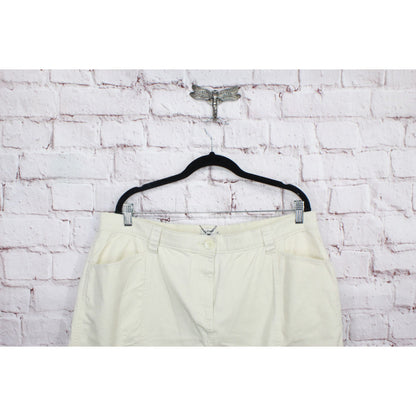 LL Bean Women's Cream Easy Stretch Cotton Button Zip Fly Twill Skirt Size 20 Pet