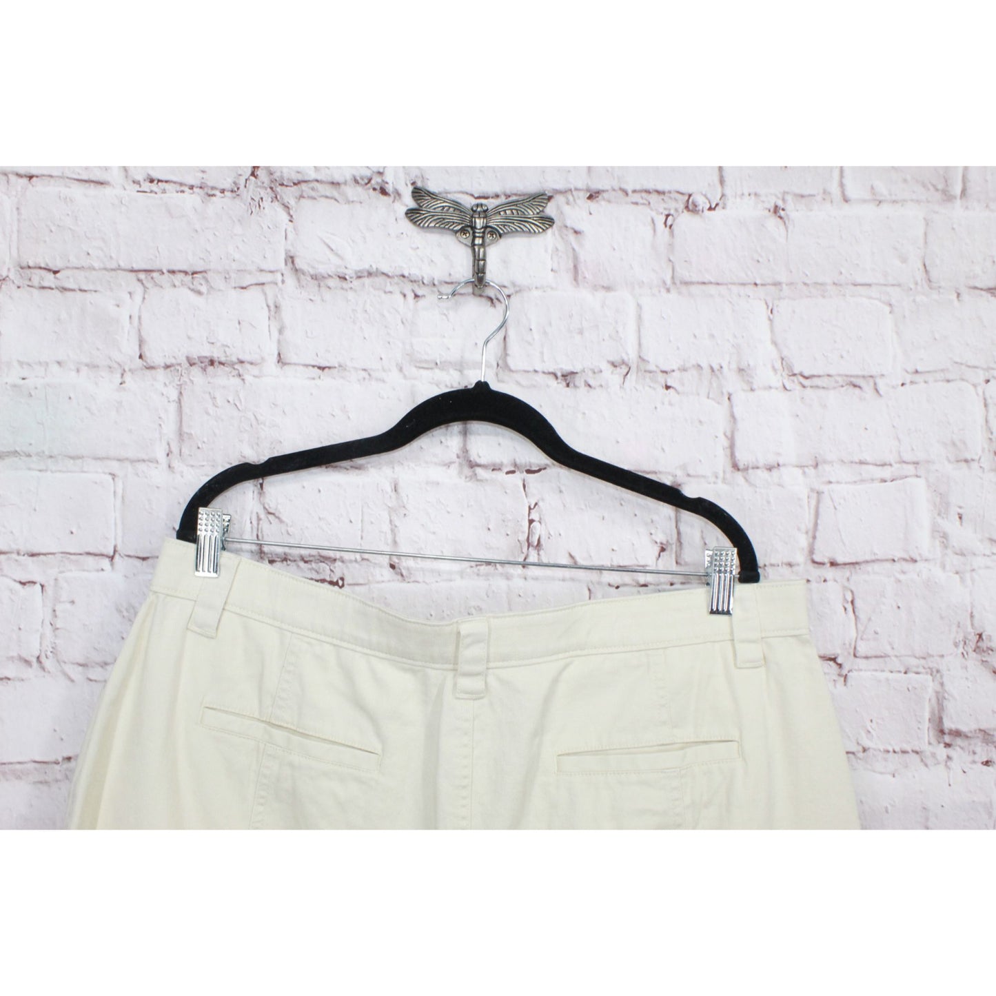 LL Bean Women's Cream Easy Stretch Cotton Button Zip Fly Twill Skirt Size 20 Pet