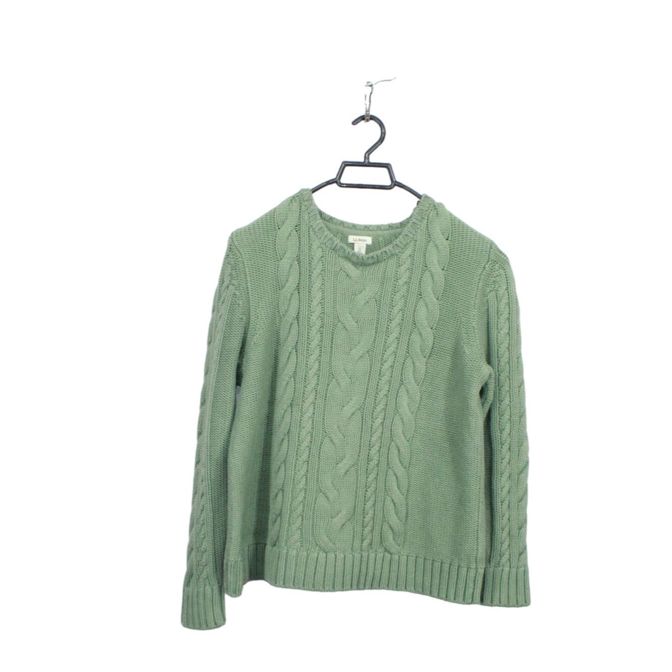 LL Bean Women's Double L Mixed Classic Cable Sweater Cotton Bay Leaf Size XL