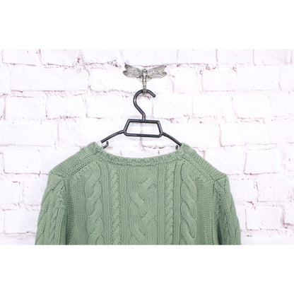 LL Bean Women's Double L Mixed Classic Cable Sweater Cotton Bay Leaf Size XL