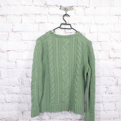 LL Bean Women's Double L Mixed Classic Cable Sweater Cotton Bay Leaf Size XL