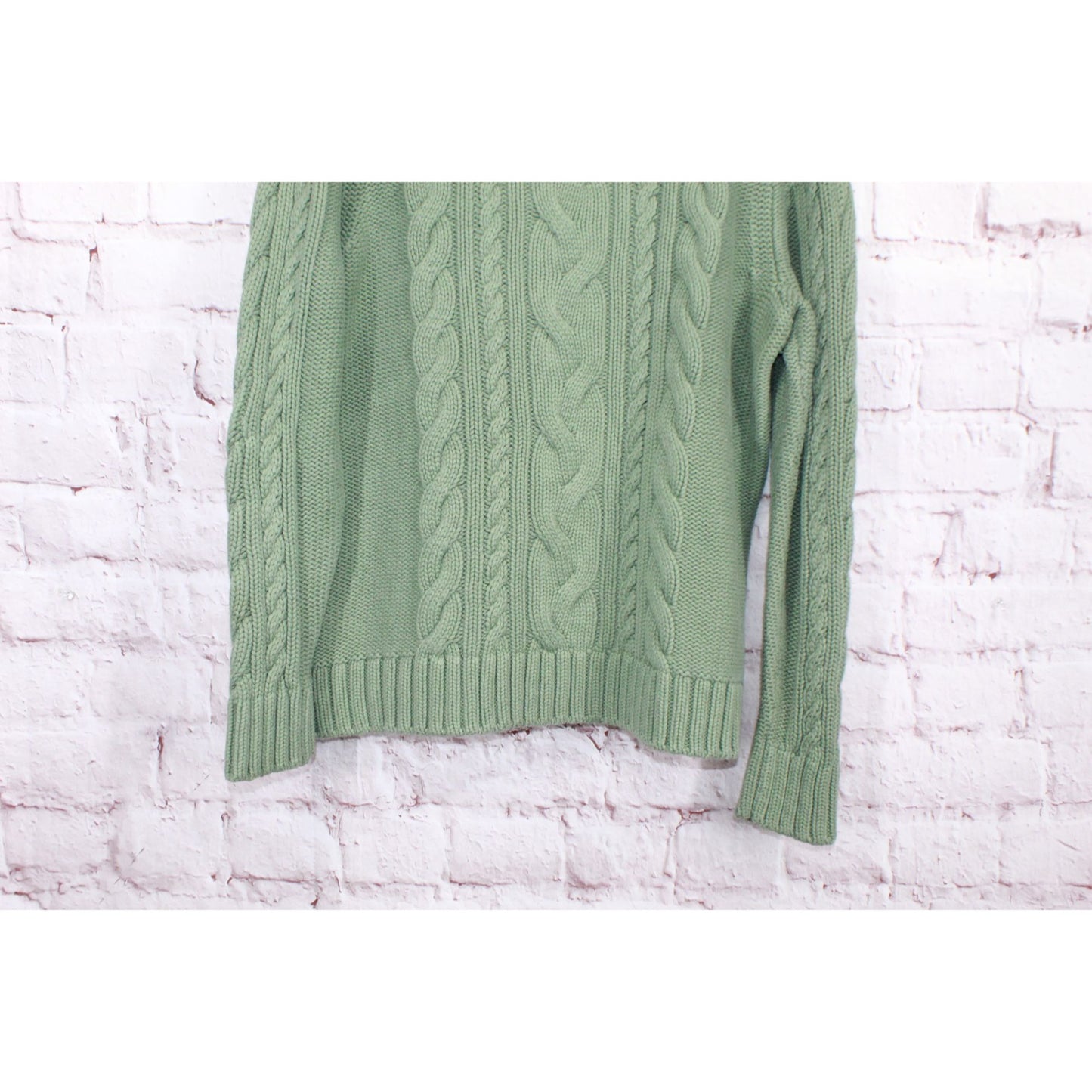 LL Bean Women's Double L Mixed Classic Cable Sweater Cotton Bay Leaf Size XL