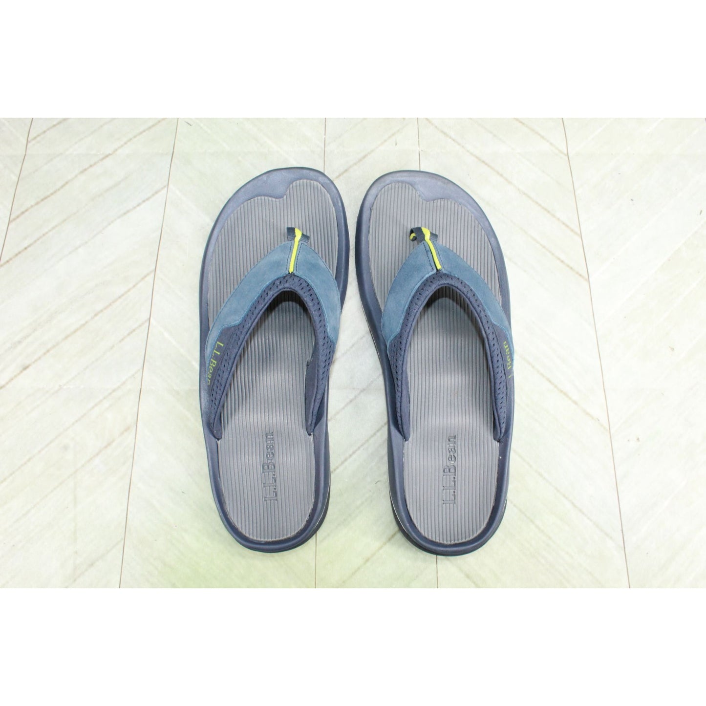 LL Bean Men's Swift River Sport Flip Flops All Terrain Leather Mesh Blue 12 M