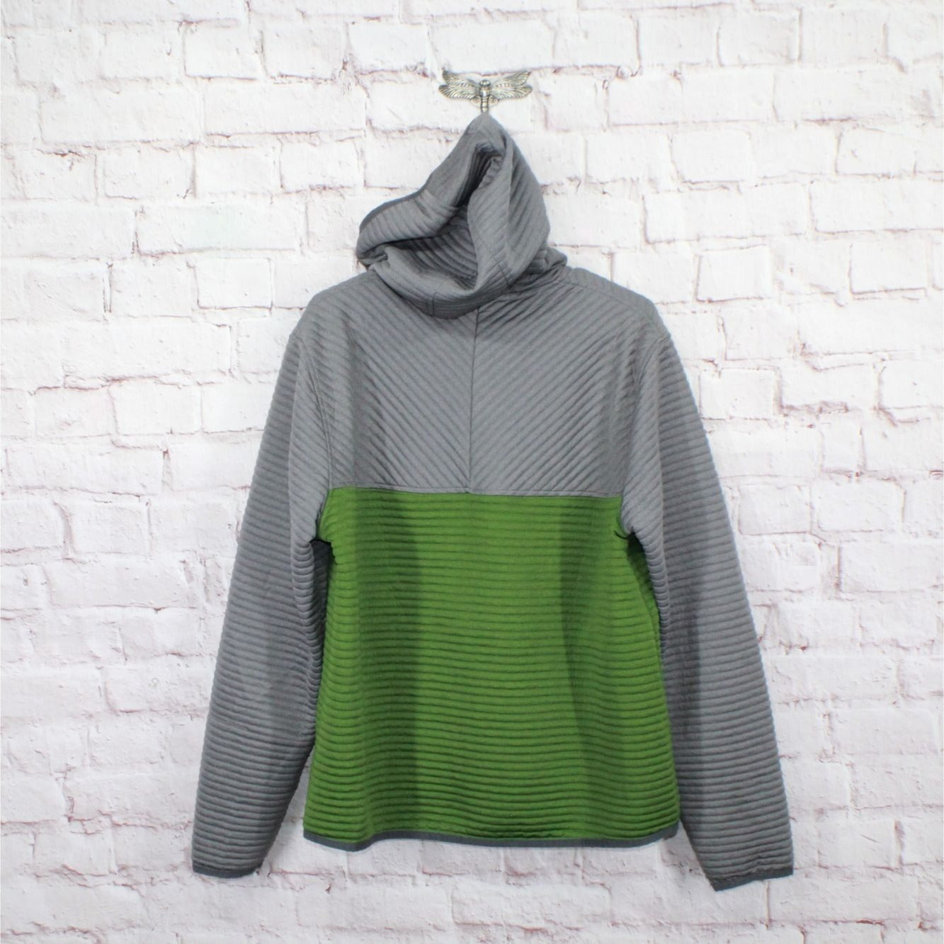 LL Bean Men's Airlite Knit Full Zip Hoodie Colorblock Gray Green Size L