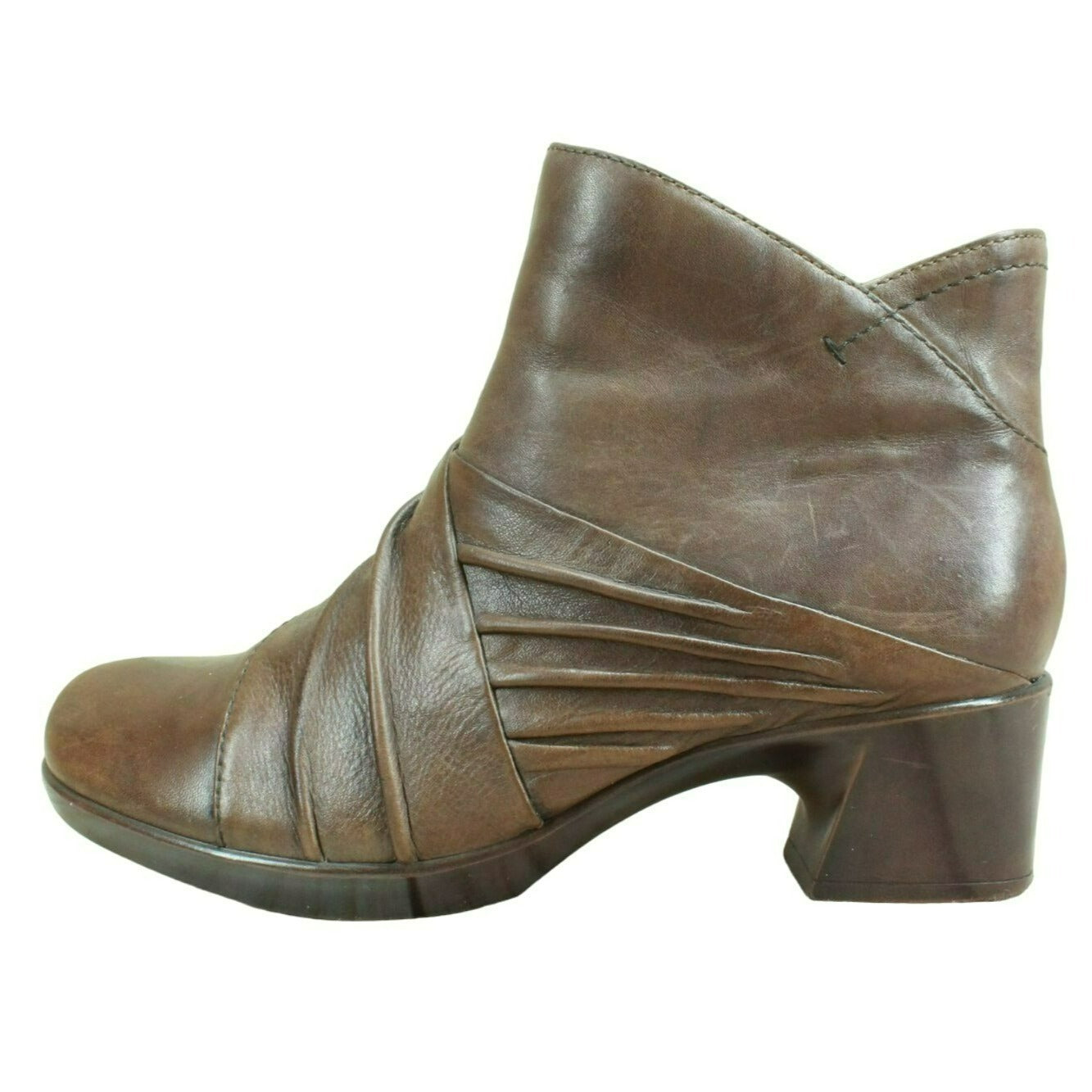 Earth Zinnia Bark Women's Brown Leather Side Zip Ankle Heeled Booties Size 8 B