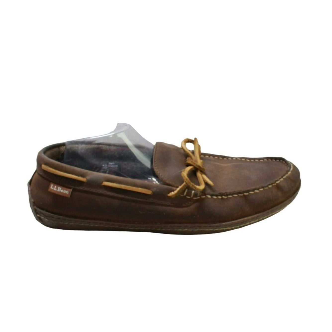 LL Bean Men's Brown Leather Slip On Flannel-Lined Handsewn Slippers Size 12 M