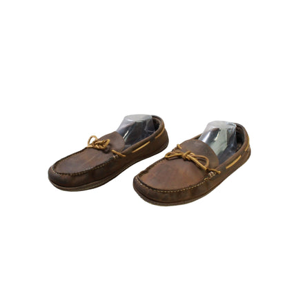 LL Bean Men's Brown Leather Slip On Flannel-Lined Handsewn Slippers Size 12 M