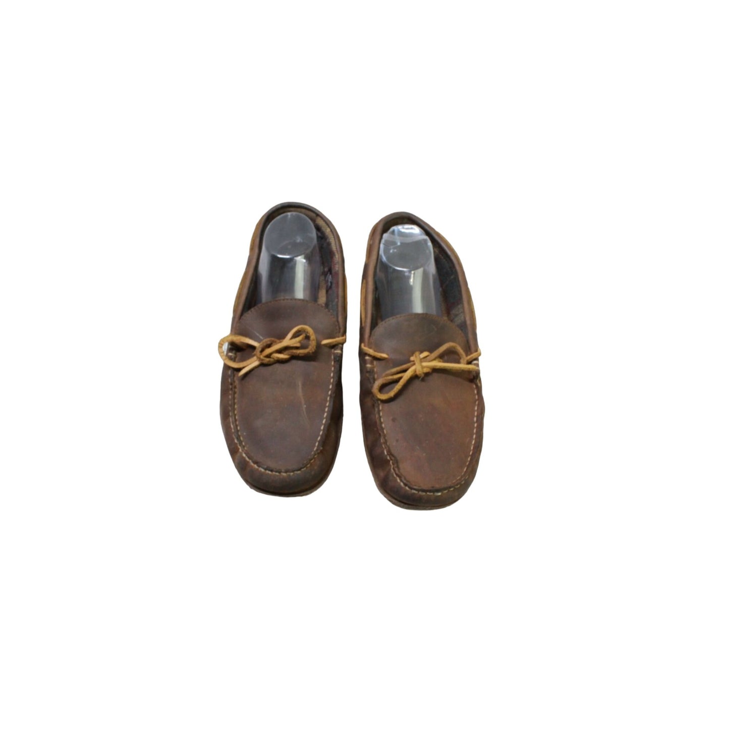 LL Bean Men's Brown Leather Slip On Flannel-Lined Handsewn Slippers Size 12 M