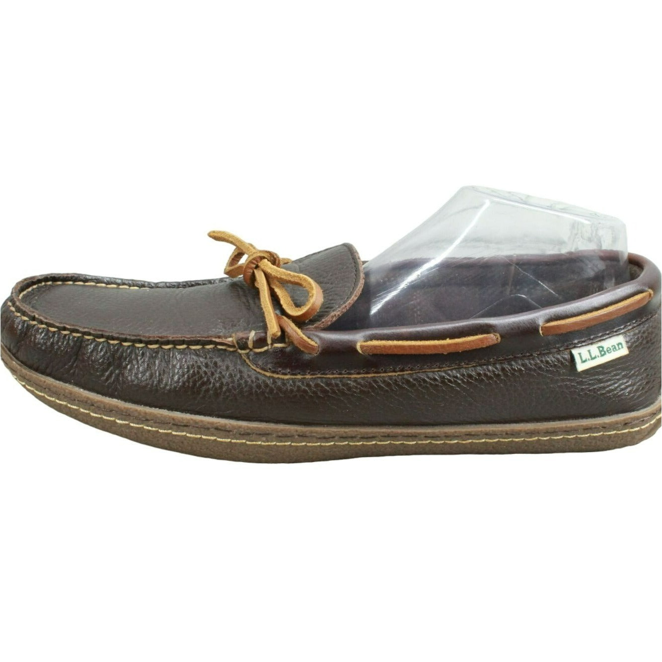 LL Bean Men's Brown Leather Slip On Flannel-Lined Handsewn Slippers Size 11 M