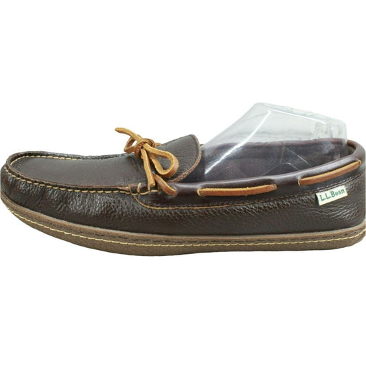 LL Bean Men's Brown Leather Slip On Flannel-Lined Handsewn Slippers Size 11 M