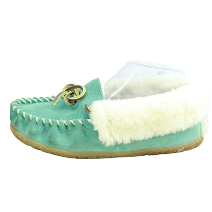 LL Bean Women's Green Suede Wicked Good Shearling Lined Moccasin Slippers Sz 7 M