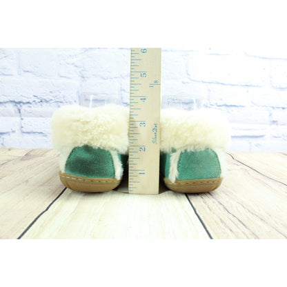 LL Bean Women's Green Suede Wicked Good Shearling Lined Moccasin Slippers Sz 7 M