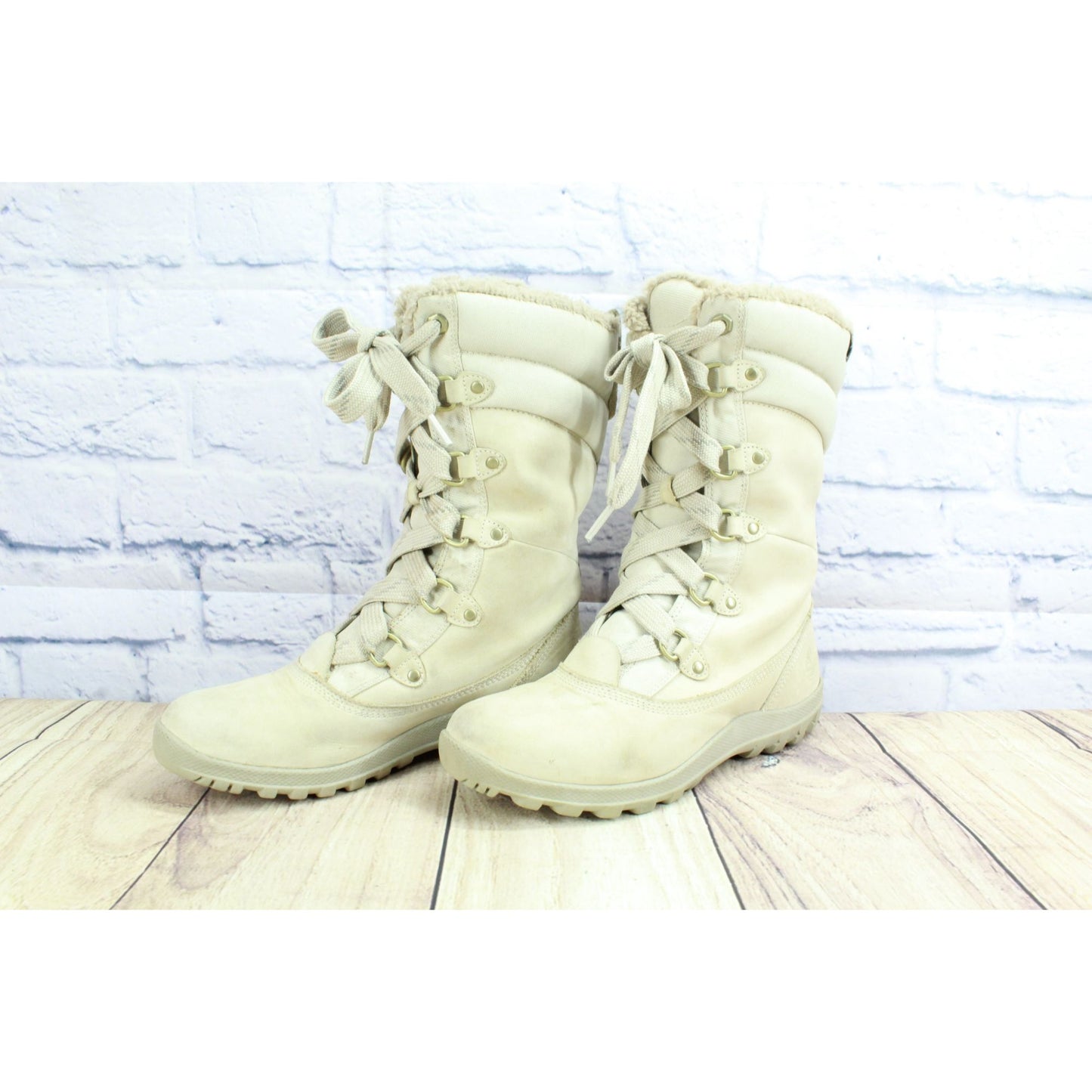 Timberland Mount Hope Womens Cream Leather Waterproof Insulated Winter Boots 8.5