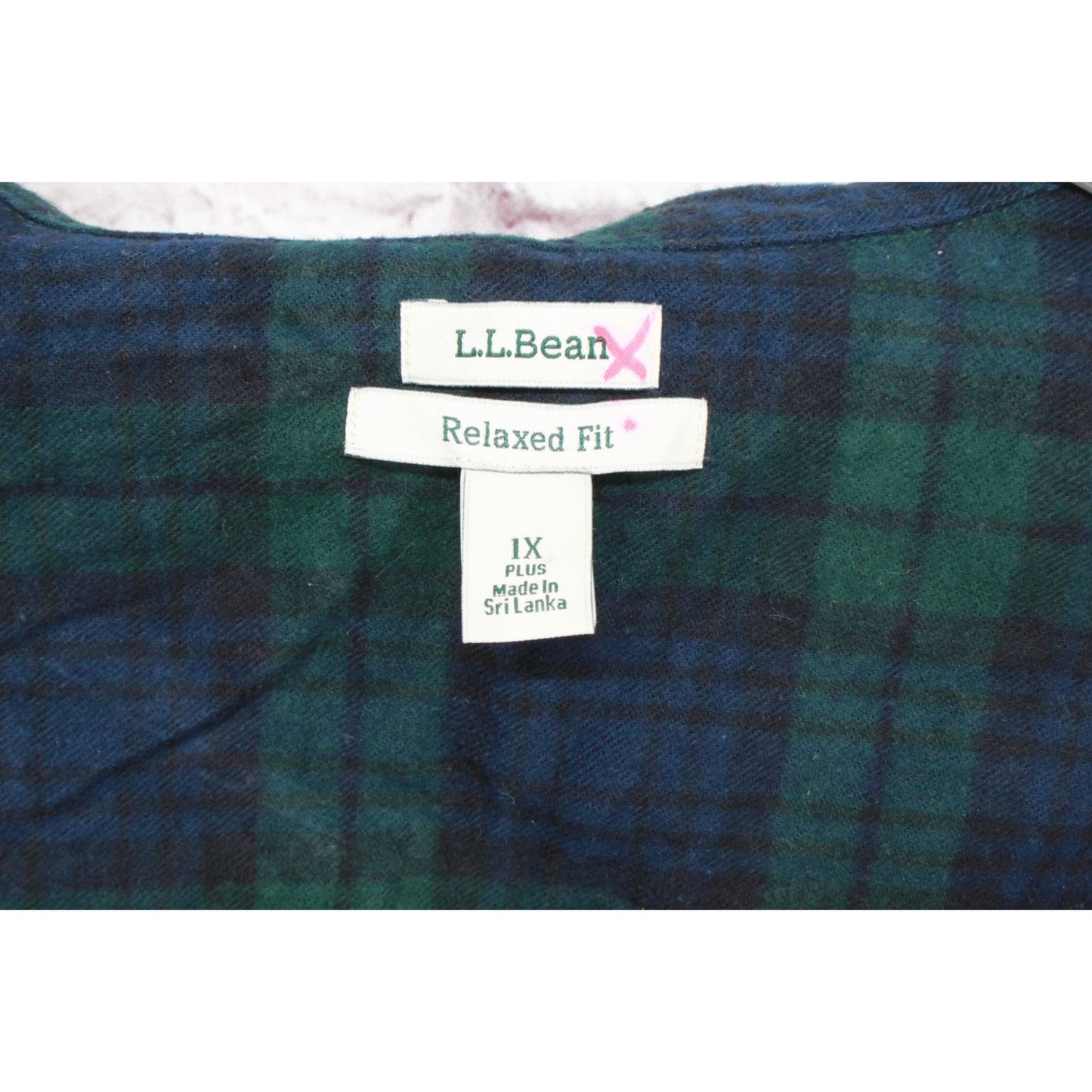 LL Bean Women's Scotch Plaid Flannel Shirt Relaxed Cotton Black Watch 1X Plus