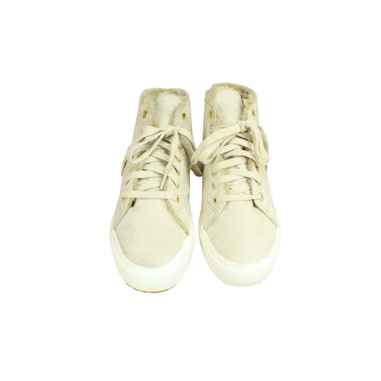 Superga Unisex Cream Suede Lace Up Shearling Lined Winter Sneaker Shoes Sz 7.5