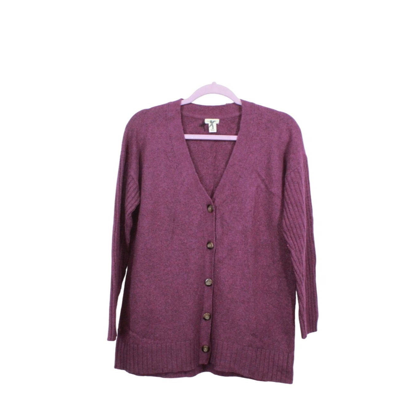 LL Bean Women's Essential Sweater Cocoon Cardigan Button Up Wine Heather S Pet