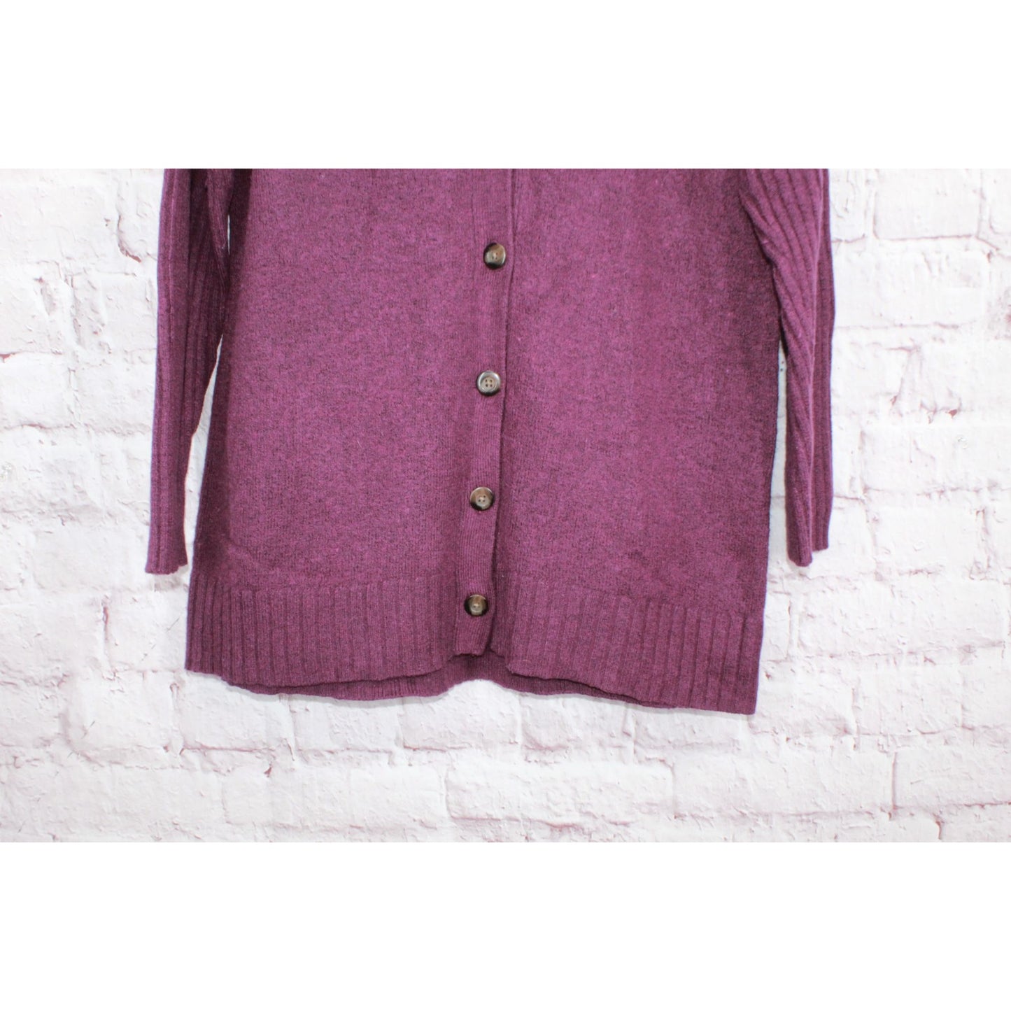 LL Bean Women's Essential Sweater Cocoon Cardigan Button Up Wine Heather S Pet