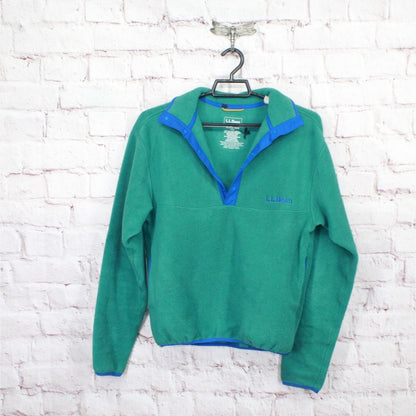 LL Bean Adults' Beans Classic Fleece Pullover Relaxed Quarter Snap Green XXS