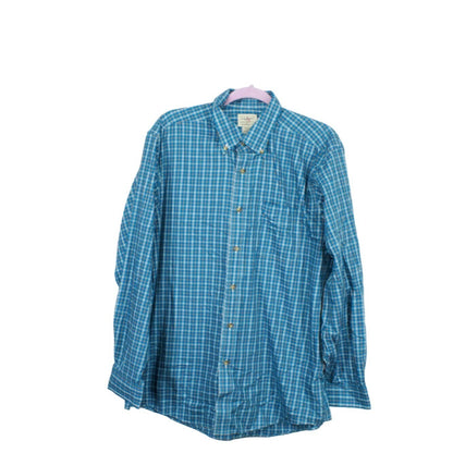 LL Bean Men's Wrinkle Free Twill Sport Shirt Traditional Fit Plaid Blue Size L