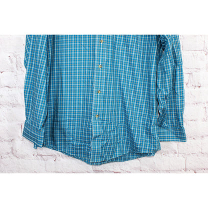 LL Bean Men's Wrinkle Free Twill Sport Shirt Traditional Fit Plaid Blue Size L