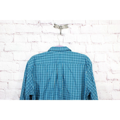 LL Bean Men's Wrinkle Free Twill Sport Shirt Traditional Fit Plaid Blue Size L