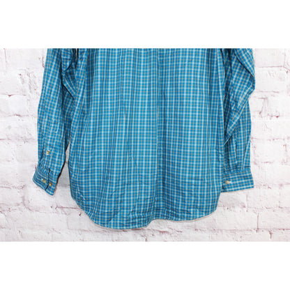 LL Bean Men's Wrinkle Free Twill Sport Shirt Traditional Fit Plaid Blue Size L