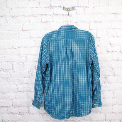 LL Bean Men's Wrinkle Free Twill Sport Shirt Traditional Fit Plaid Blue Size L