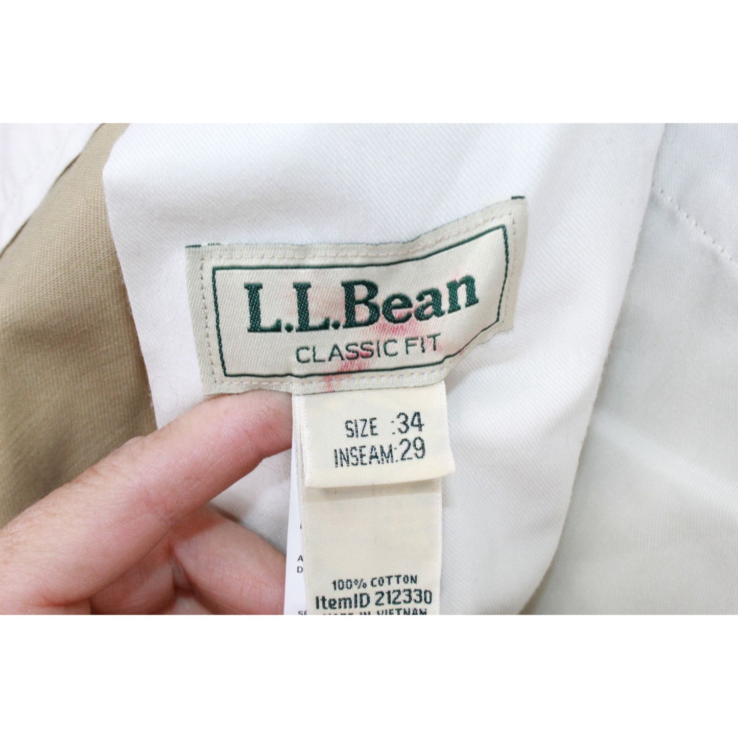 LL Bean Men's Tan Wrinkle-Free Double L Chinos Classic Fit Plain Front Size 34