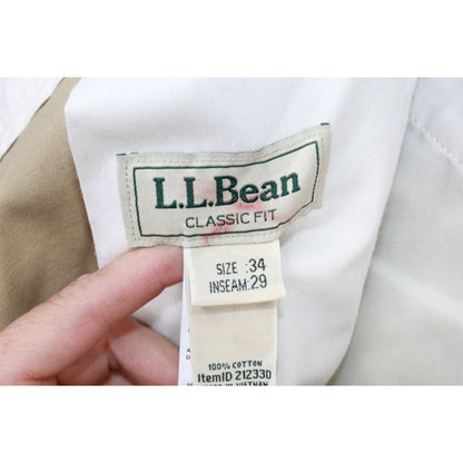 LL Bean Men's Tan Wrinkle-Free Double L Chinos Classic Fit Plain Front Size 34