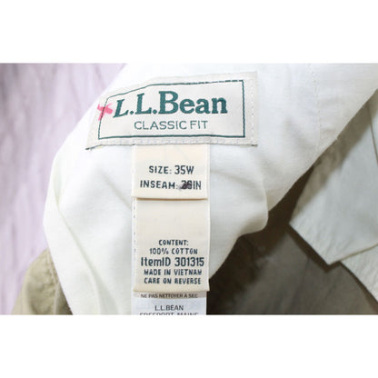 LL Bean Mens Tropic Weight Cargo Pants Classic Fit Straight Leg Cotton Khaki 35W