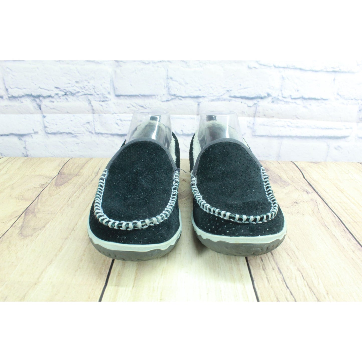 LL Bean Women's Black Suede Shearling Lined Mountain Moccasin Slippers Size 8 M