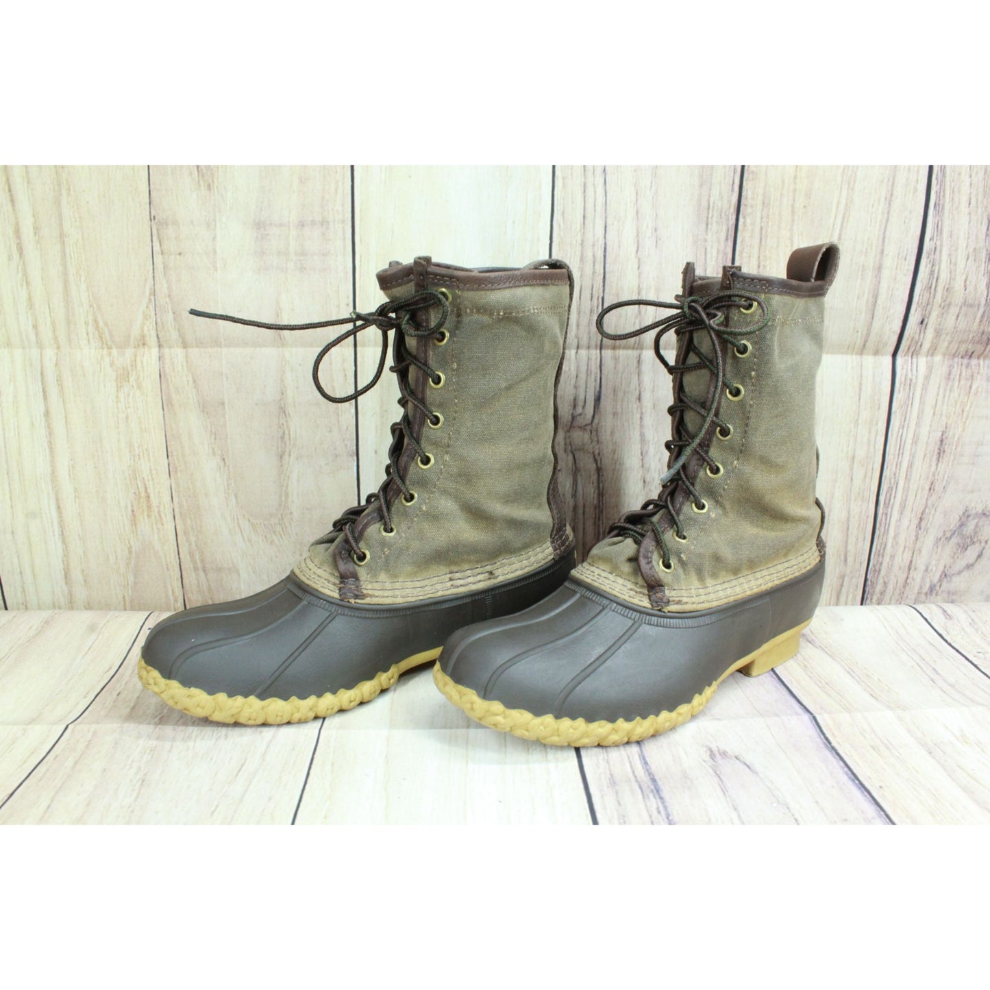 LL Bean Signature Womens Green Waxed Canvas Unlined Hunting Duck Boots Size 8 M