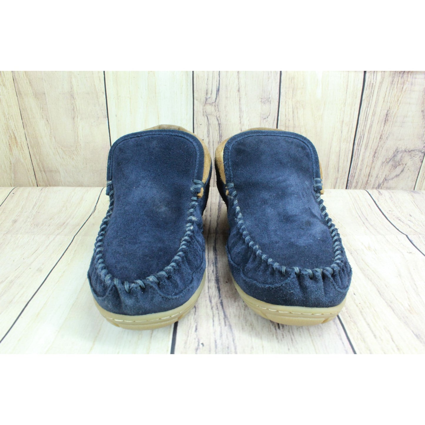 LL Bean Mens Blue Suede Wicked Good Shearling Lined Slipper Ankle Boots Size 7 M