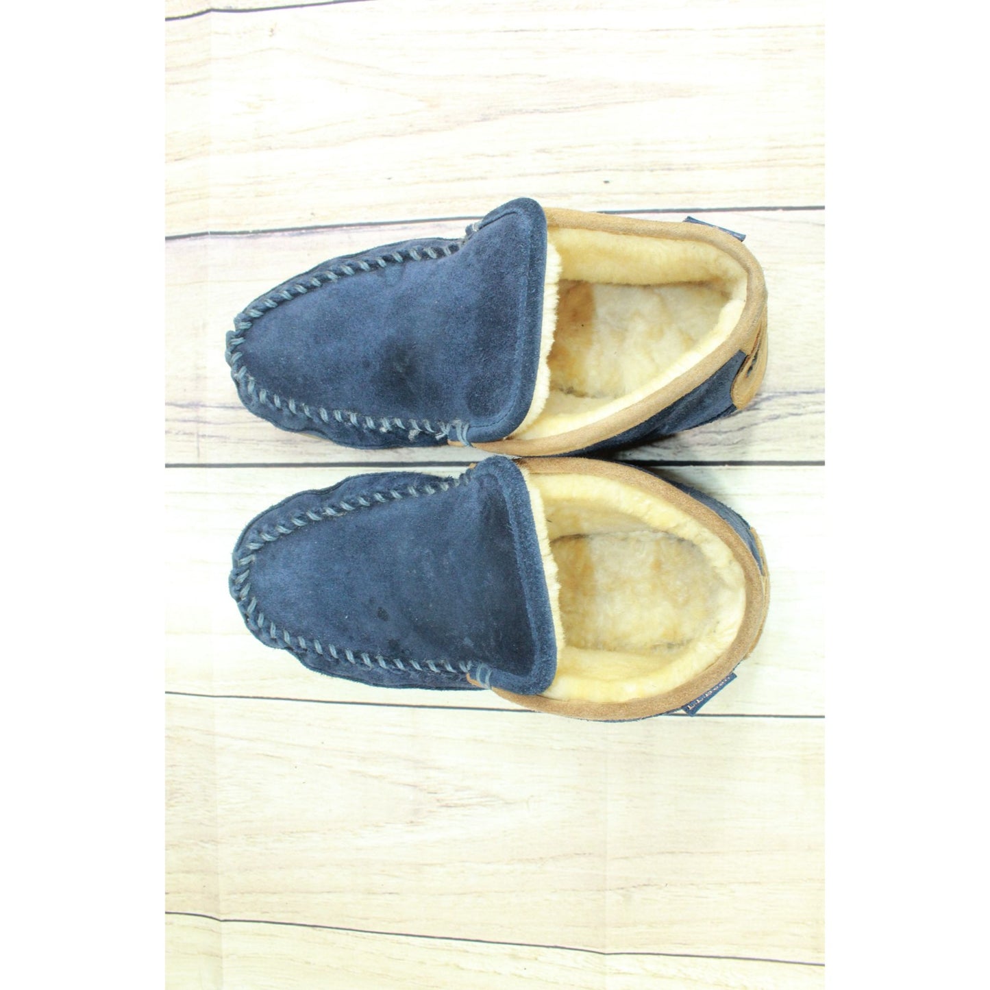 LL Bean Mens Blue Suede Wicked Good Shearling Lined Slipper Ankle Boots Size 7 M