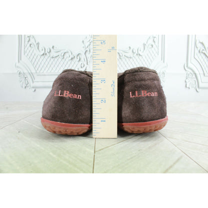 LL Bean Men's Brown Suede Fleece Lined Mountain Moccasin Slippers Size 9 M