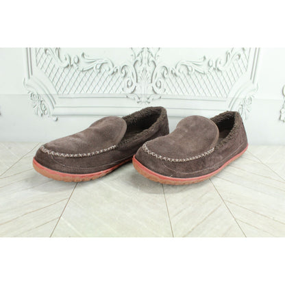 LL Bean Men's Brown Suede Fleece Lined Mountain Moccasin Slippers Size 9 M