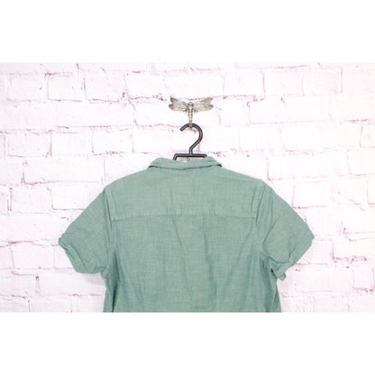 LL Bean Women's Essential Cotton Poplin Shirt Short Sleeve Green Size M