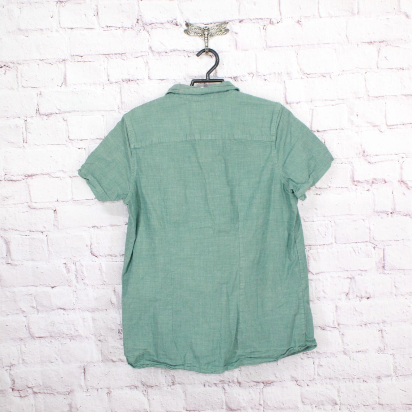 LL Bean Women's Essential Cotton Poplin Shirt Short Sleeve Green Size M