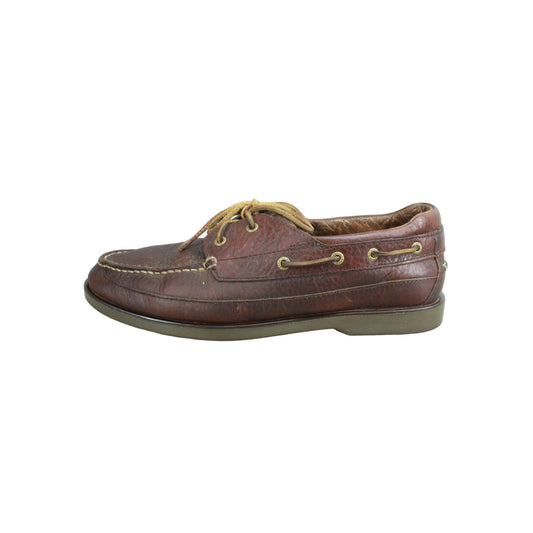 LL Bean Men's Brown Leather Slip On Lace Up Comfort Boat Shoes Size 10.5 M