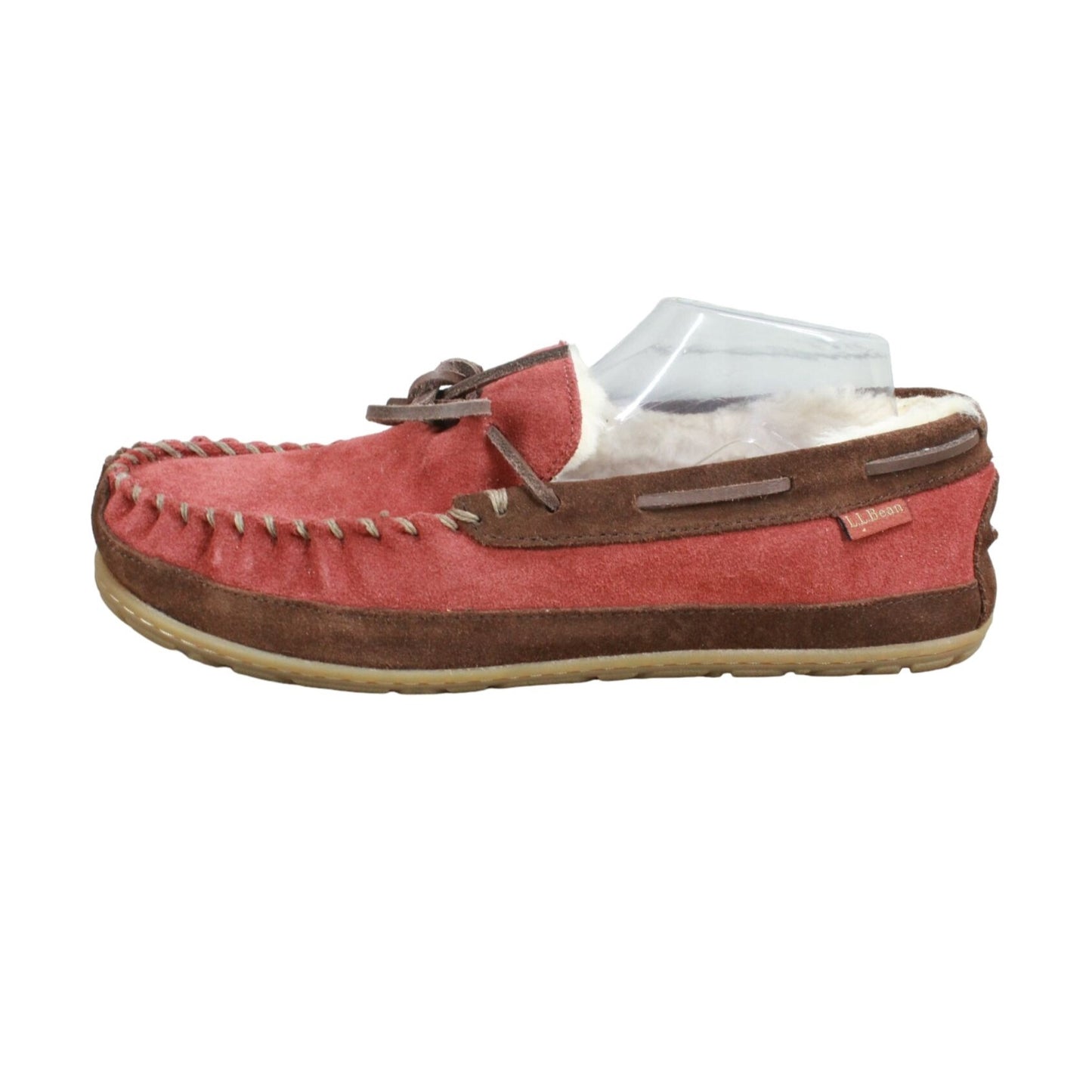 LL Bean Men's Wicked Good Moccasins Shearling Lined Suede Red Brown 9 M