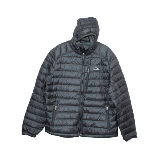 LL Bean Men's Ultralight 850 Down Hooded Jacket Quilted Black Size XL