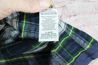 LL Bean Womens Scotch Plaid Flannel Shirt Relaxed Zip Hoodie Cotton Green XS Pet