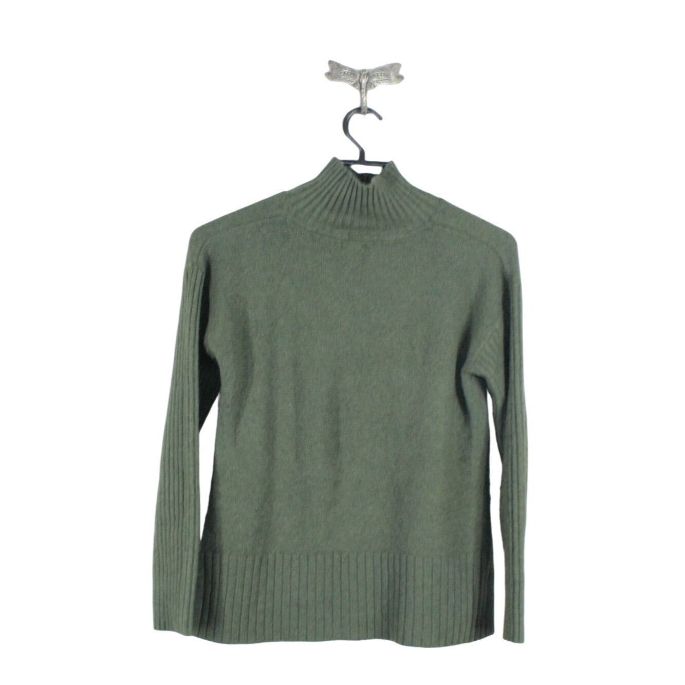 LL Bean Women's The Essential Pullover Sweater Turtleneck Wool Blend Green S Pet