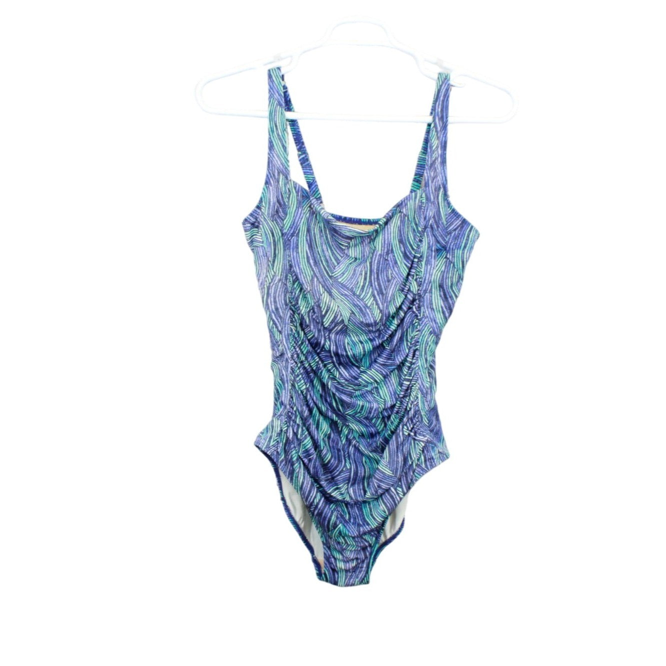 NWOT LL Bean Women's BeanSport Swimwear Squareneck Tanksuit Cobalt Wave Print 18