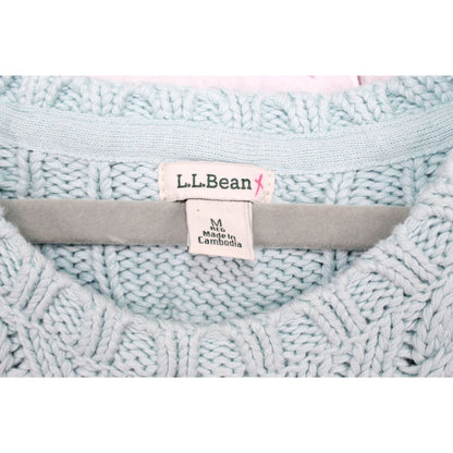 LL Bean Women's Double L Cable Sweater Crewneck Cotton Mist Blue Size M