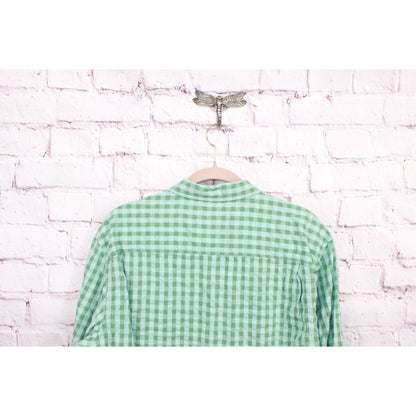 LL Bean Men's Organic Cotton Seersucker Shirt Long Sleeve Plaid Green Size L