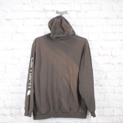 Carhartt Midweight Logo Hooded Sweatshirt Cotton Blend Dark Brown Size XL