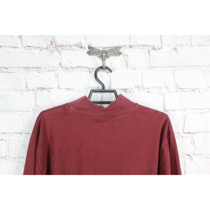 LL Bean Men's Carefree Unshrinkable Mockneck Shirt Cotton Red Size L Tall